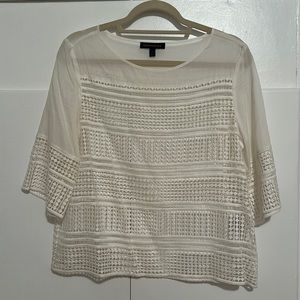 Banana Republic 100% Cotton White Eyelet Boatneck Blouse Top